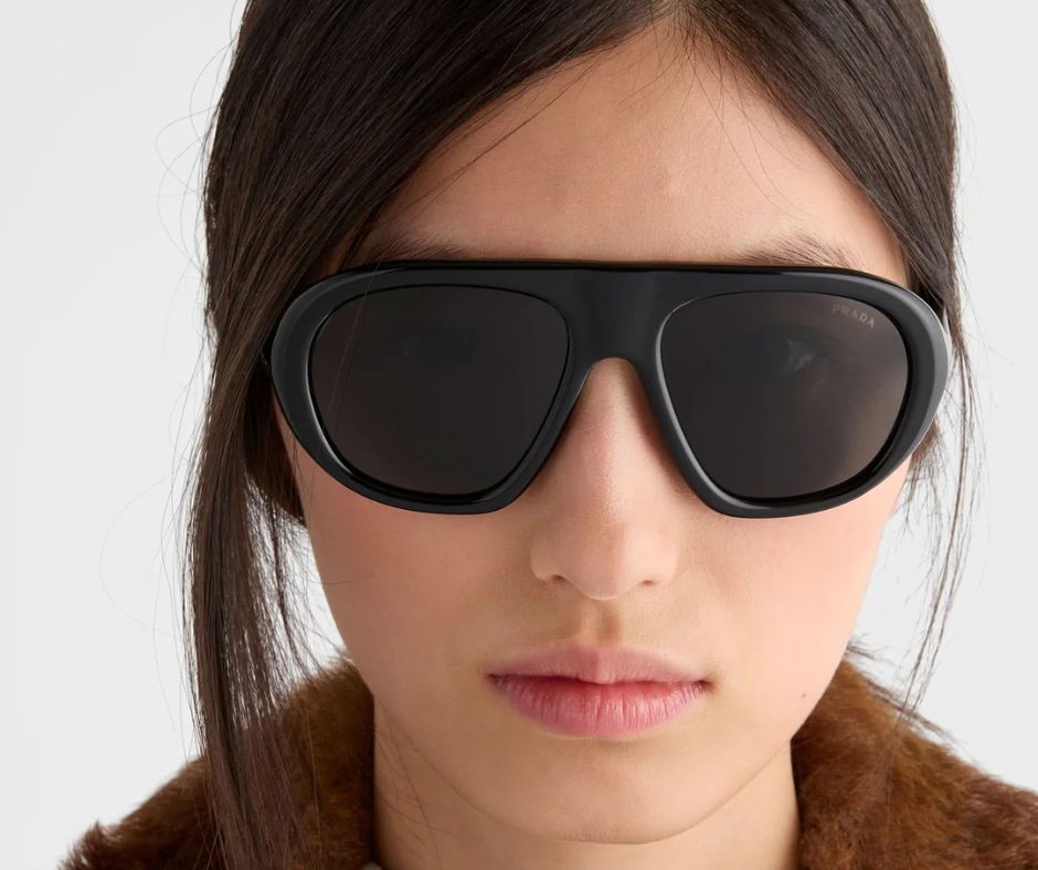 Prada PR C05S 16K08Z Pilot Sunglasses Black / Dark Grey Lens