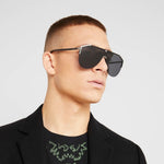 Gucci GG0584S 001 Ruthenium Shiny Black Grey Sunglasses - ModaBlvck