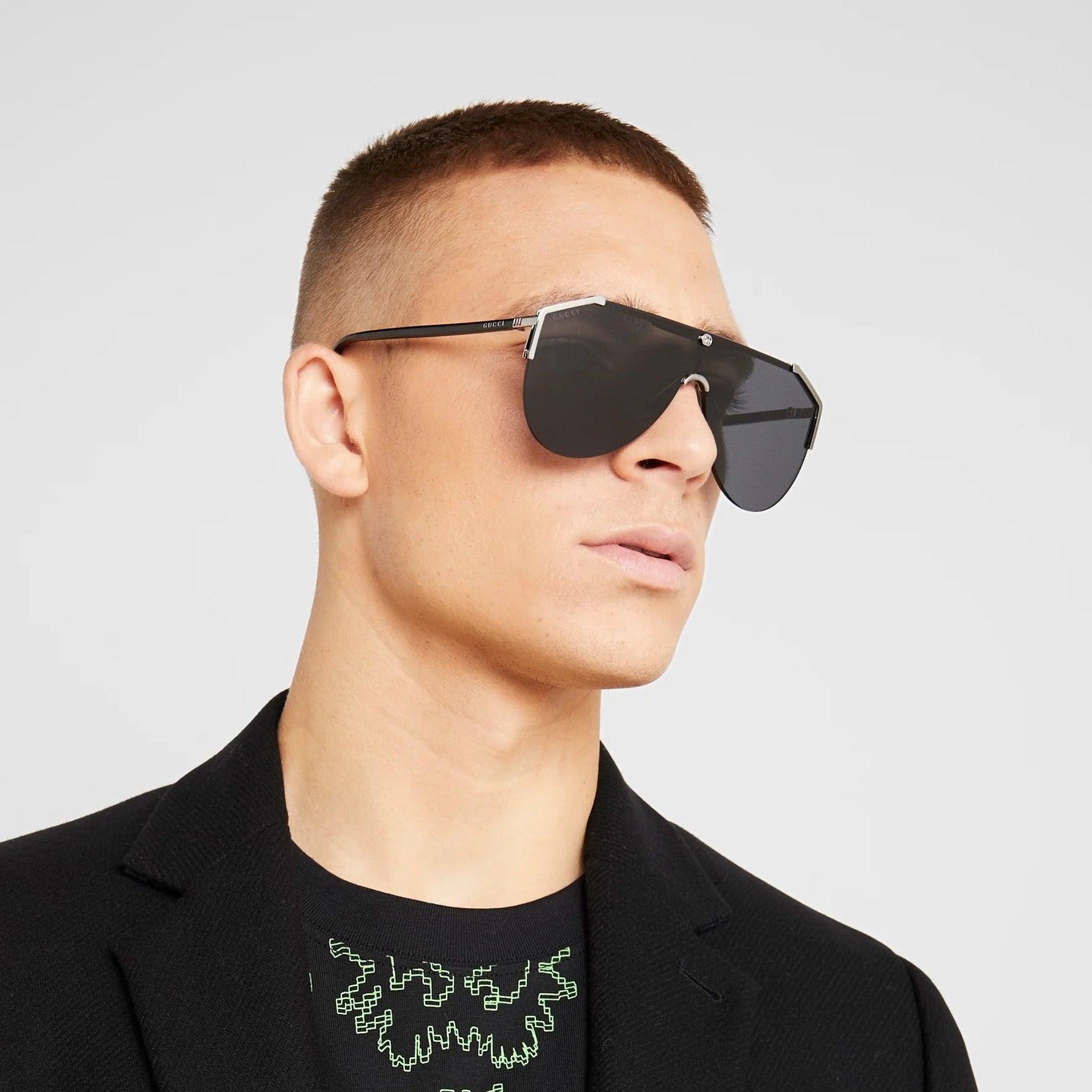 Gucci GG0584S 001 Ruthenium Shiny Black Grey Sunglasses - ModaBlvck
