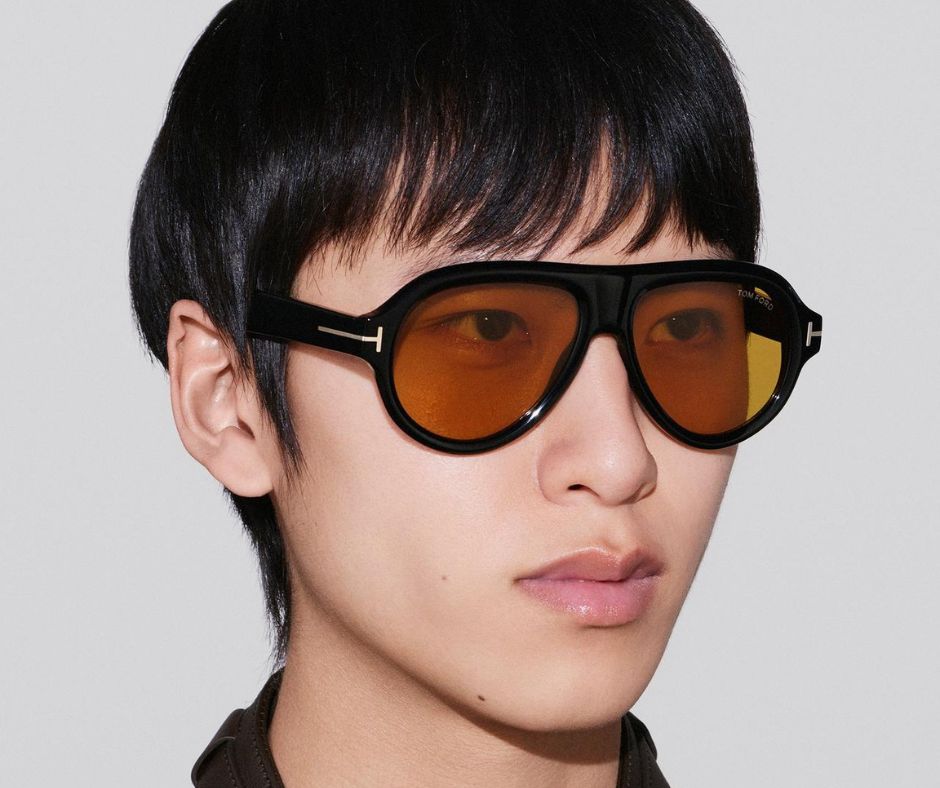 Tom Ford FT1225 01E Pilot Aviator Sunglasses Black / Yellow Lens
