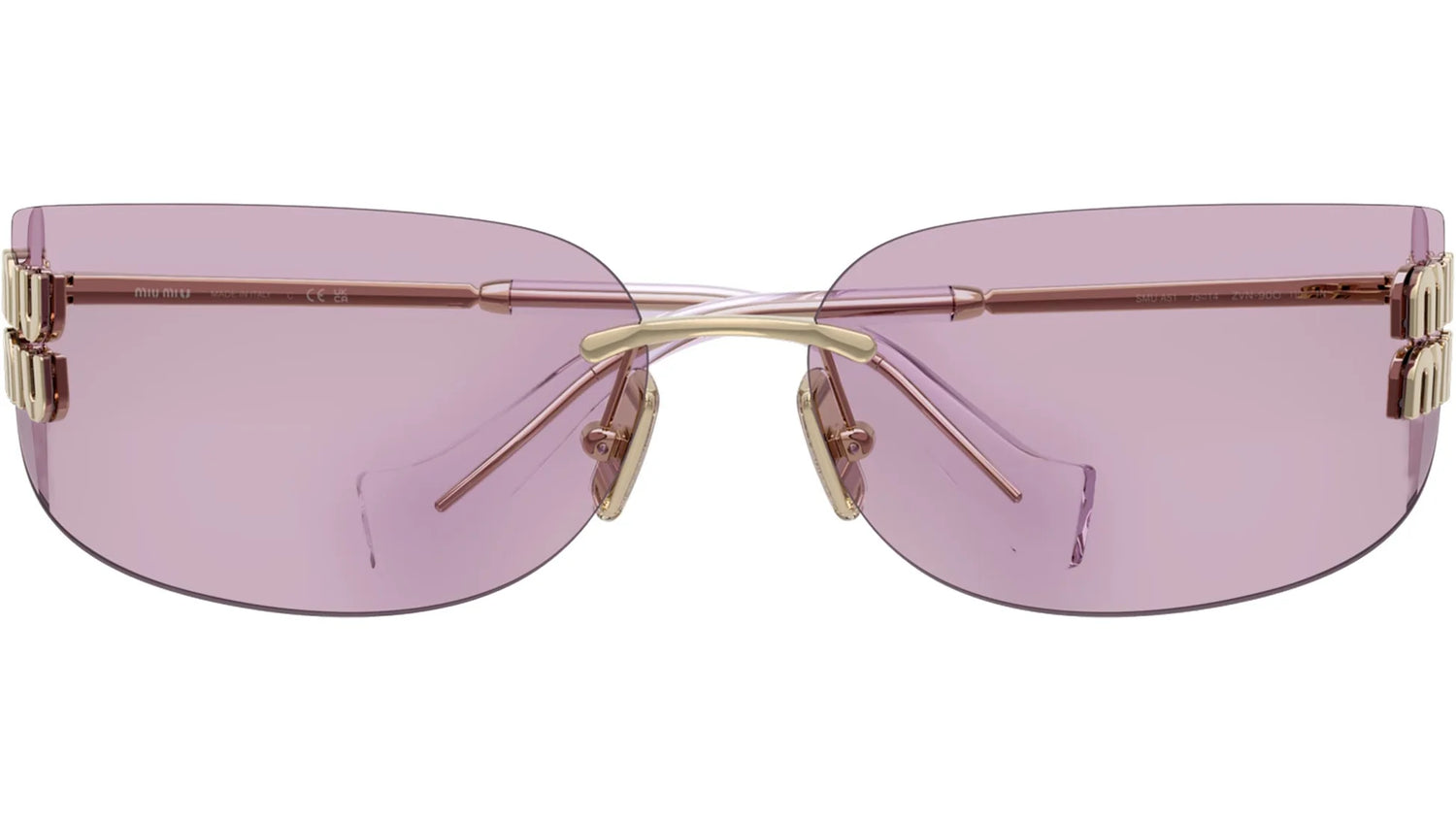 Miu Miu MU A51S ZVN90O Light pink Lenses Rimless Rectangle Sunglasses