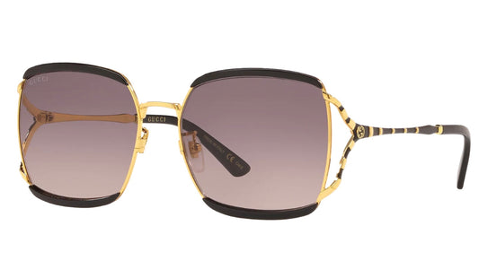 Gucci GG0593 Black Gold Grey Lens Sunglasses