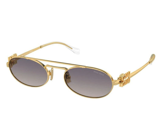 MIU MIU MU 54ZS 5AK30C Gold Grey Gradient Lens Oval Women Sunglasses