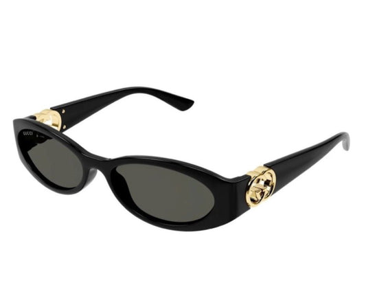 GUCCI GG1660S 001 Black Gold Grey Rectangle Unisex Sunglasses AUTHENTIC