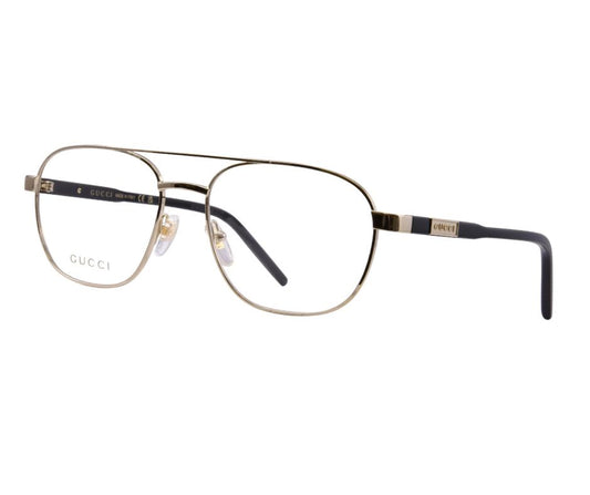 Gucci GG1800O 001 Eyeglasses Frame Men's Gold/Black Full Rim Pilot Style 56mm