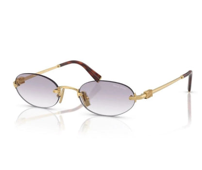 Miu Miu MU A54S 5AK04O Gold Gradient Light Grey Oval Rimless Sunglasses