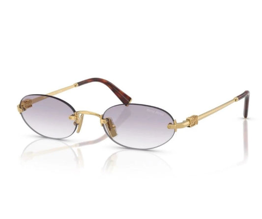 Miu Miu MU A54S 5AK04O Gold Gradient Light Grey Oval Rimless Sunglasses