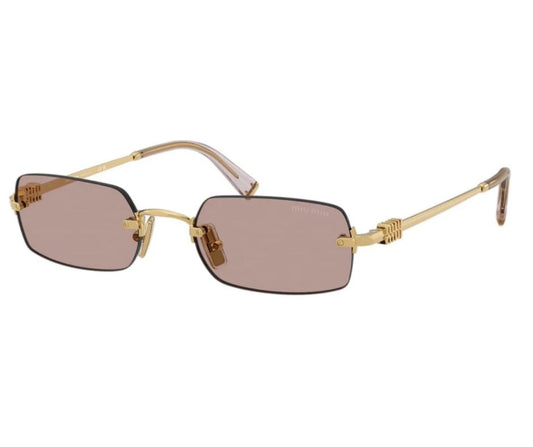 Miu Miu Logo MU B50S 5AK20I Square Sunglasses in Gold / Pink Brown Lens