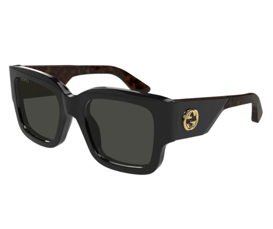 GUCCI GG1663S 001 Emblem Black Grey 52 mm Women's Sunglasses