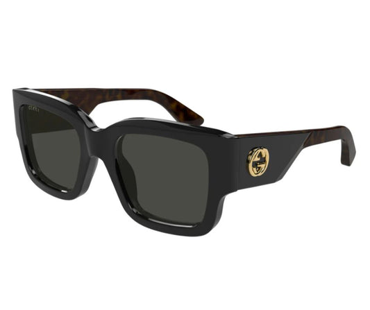 GUCCI GG1663S 001 Emblem Black Grey 52 mm Women's Sunglasses