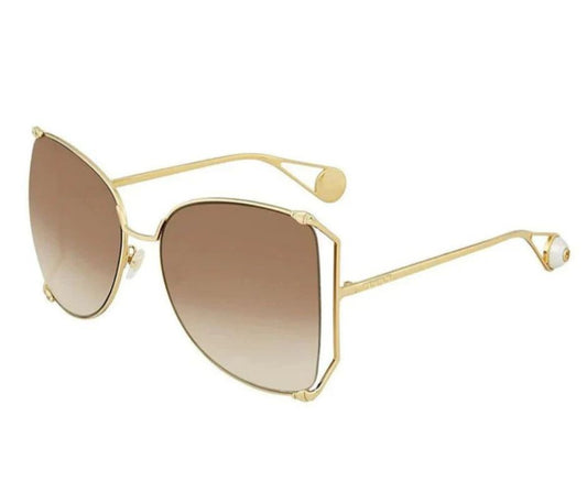 Gucci GG0252S 003 Goldtone Metal Oversized Brown Lens Sunglasses
