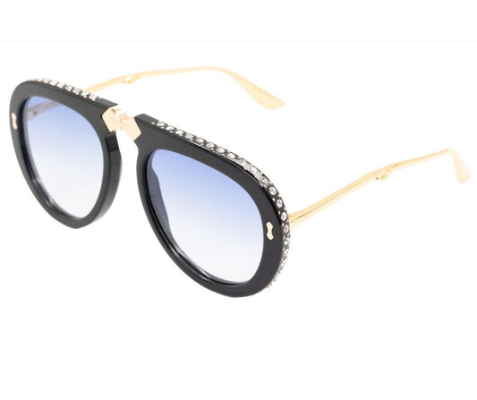 Gucci GG0307S Blue Crystals Engraved Sunglasses