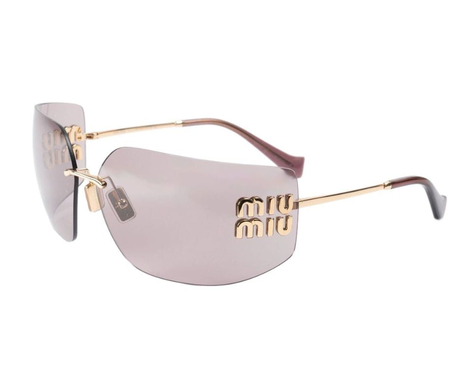 Miu Miu Sunglasses MU 54YS Gold Light Purple Brown 5AK0/6I Women Logo AUTHENTIC