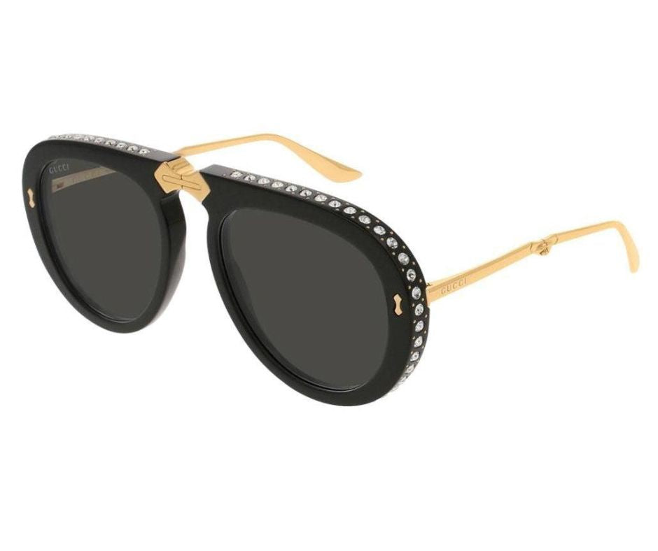 Gucci GG0307S Grey Crystals Engraved Sunglasses