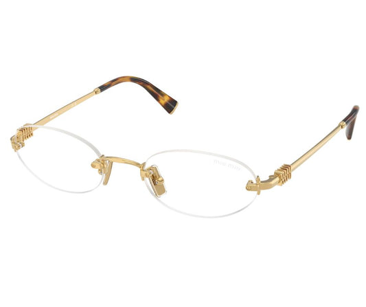 Miu Miu MU A54S 5AK08N Rimless Oval Sunglasses Gold Frame with Blue Control Lenses