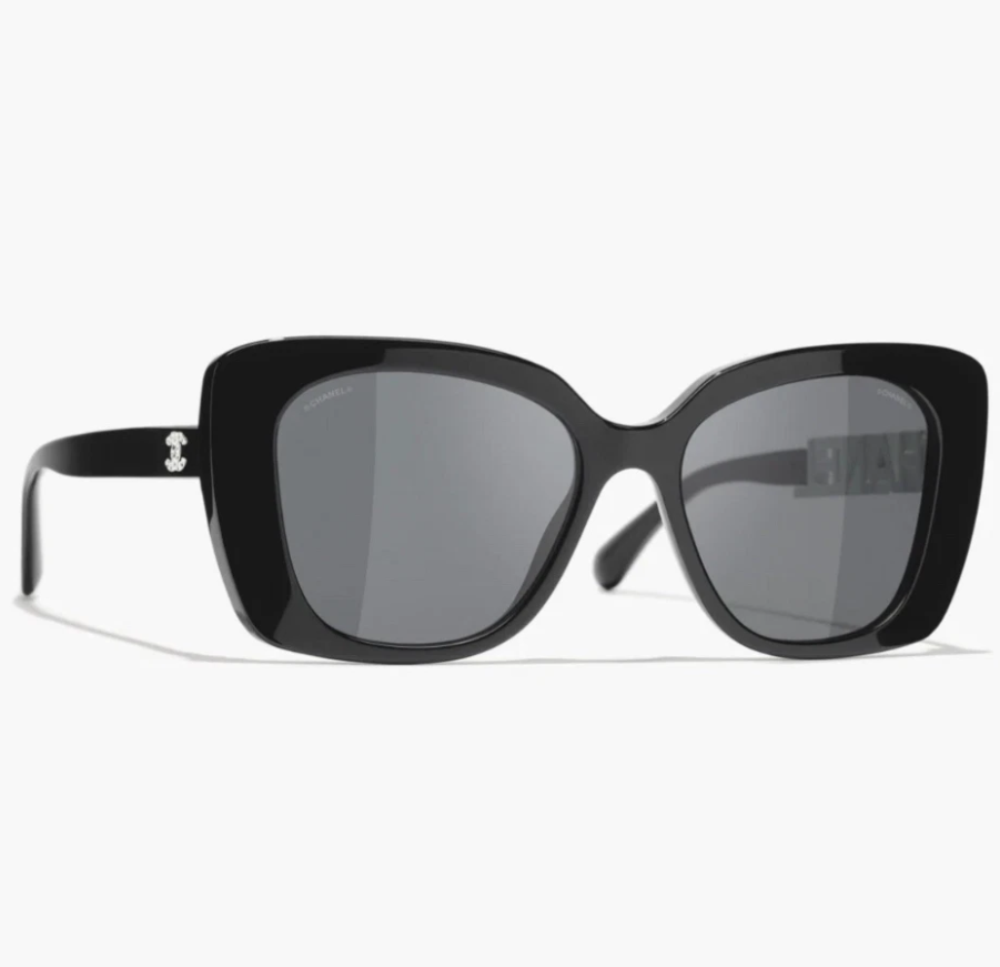 Authentic CHANEL CH5422B Women's Sunglasses, Black / White with Strass