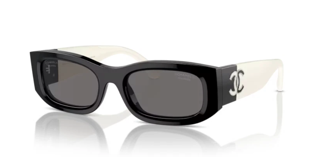 Chanel Sunglasses 5525-A c.1656/T8 Black White with Gray Polarized Lenses