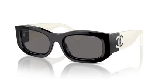 Chanel Sunglasses 5525-A c.1656/T8 Black White with Gray Polarized Lenses