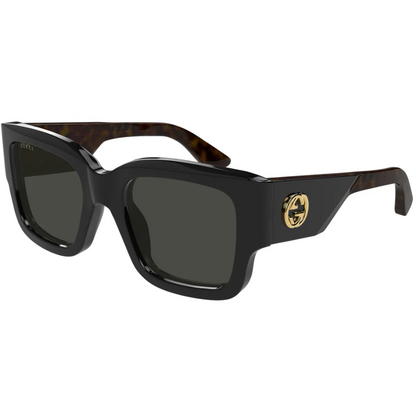GUCCI G1663S 001 Emblem Black Grey 52 mm Women's Sunglasses
