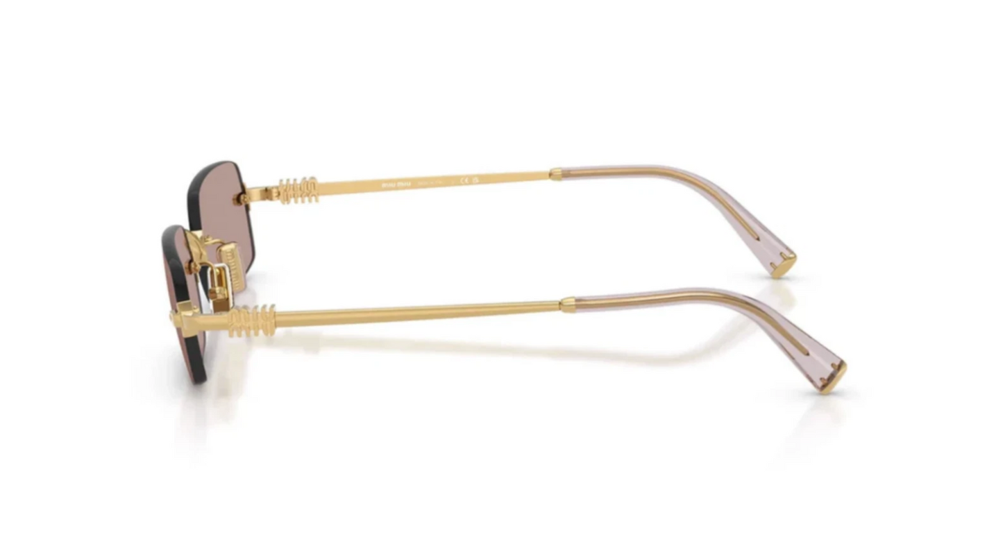 Miu Miu Logo MU B50S 5AK20I Square Sunglasses in Gold / Pink Brown Lens