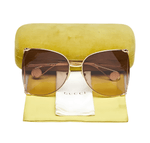 Gucci GG0252S 003 Goldtone Metal Oversized Brown Lens Sunglasses - ModaBlvck