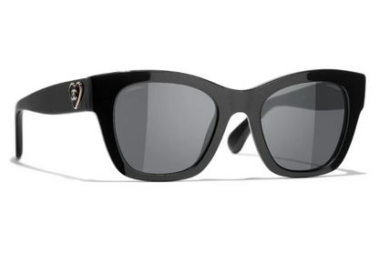 Chanel 5478 Black & Gold Square Heart Sunglasses