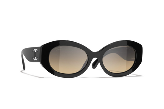 Chanel 5528 501/w1 53 Black Clear Logo Grey Brown Polarized Sunglasses CH5528
