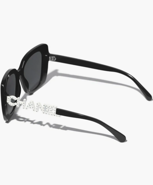 Authentic CHANEL CH5422B Women's Sunglasses, Black / White with Strass