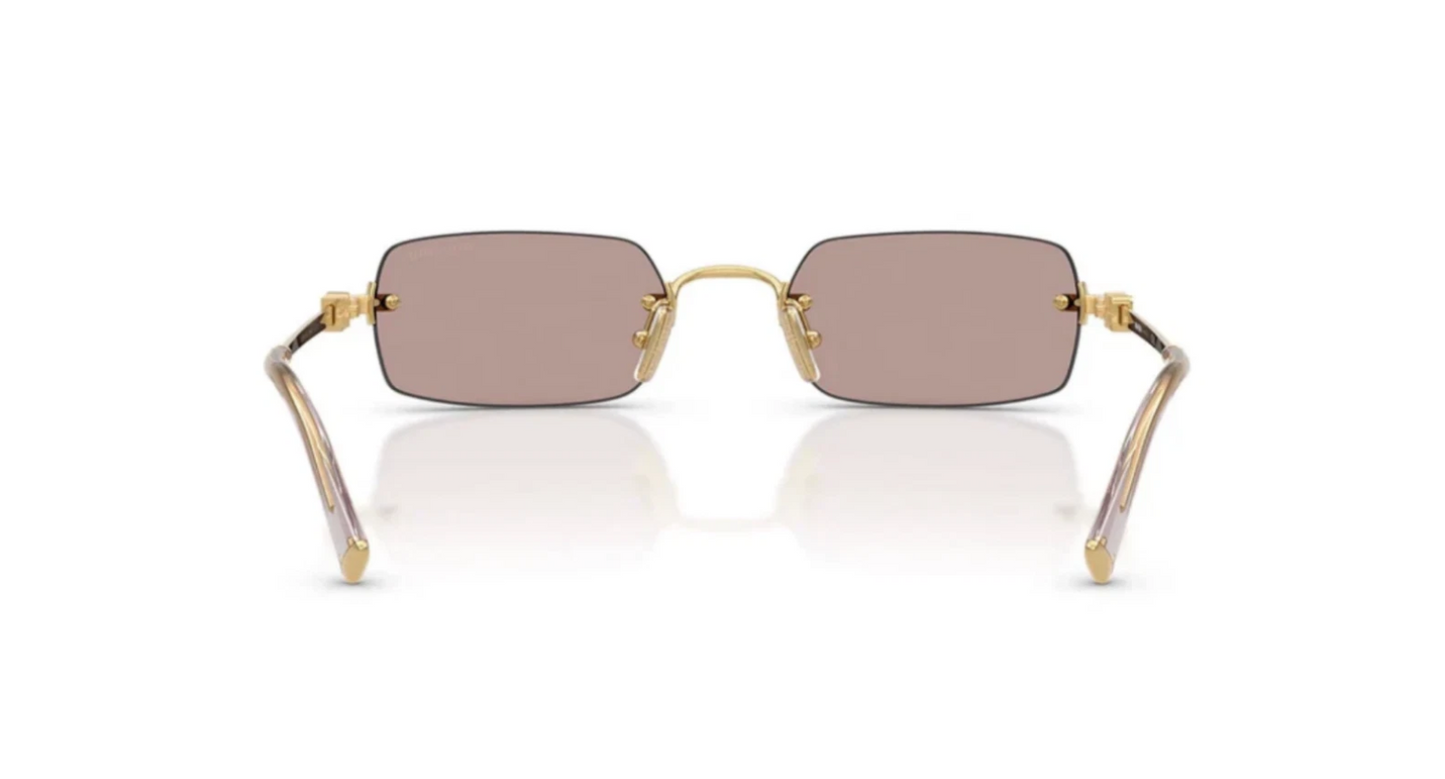 Miu Miu Logo MU B50S 5AK20I Square Sunglasses in Gold / Pink Brown Lens