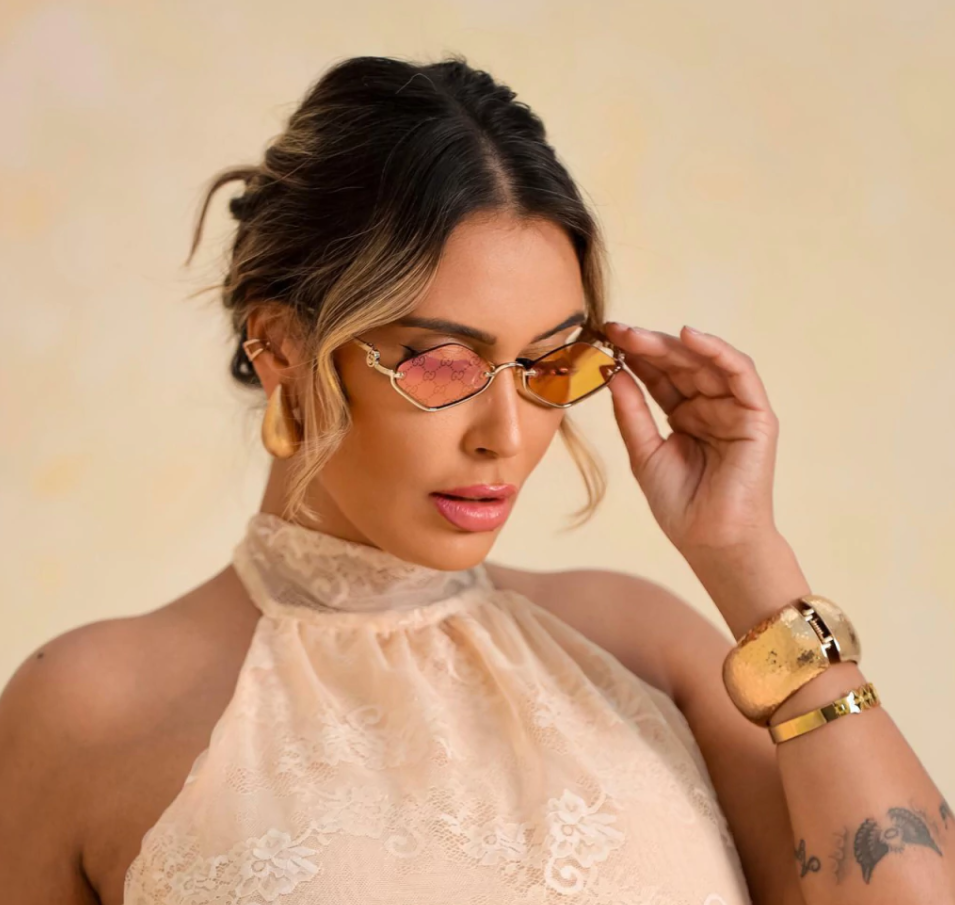 GUCCI GG1604S 004 Gold Semi Rimless Cat Eye Sunglasses Women