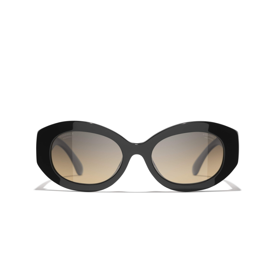 Chanel 5528 501/w1 53 Black Clear Logo Grey Brown Polarized Sunglasses CH5528