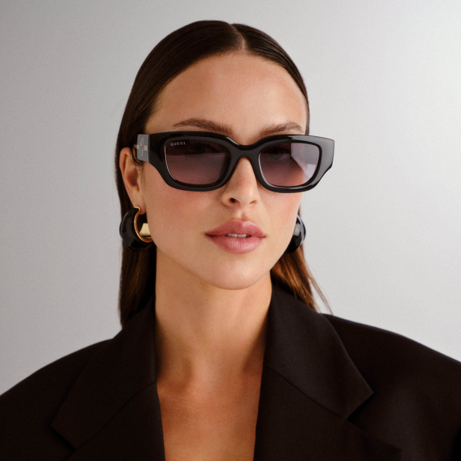 GUCCI G1558SK 001 Emblem Black Grey 51 mm Women's Sunglasses
