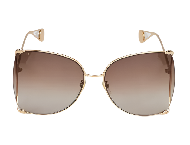 Gucci GG0252S 003 Goldtone Metal Oversized Brown Lens Sunglasses