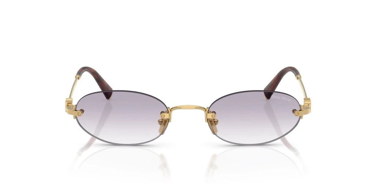 Miu Miu MU A54S 5AK04O Gold Gradient Light Grey Oval Rimless Sunglasses