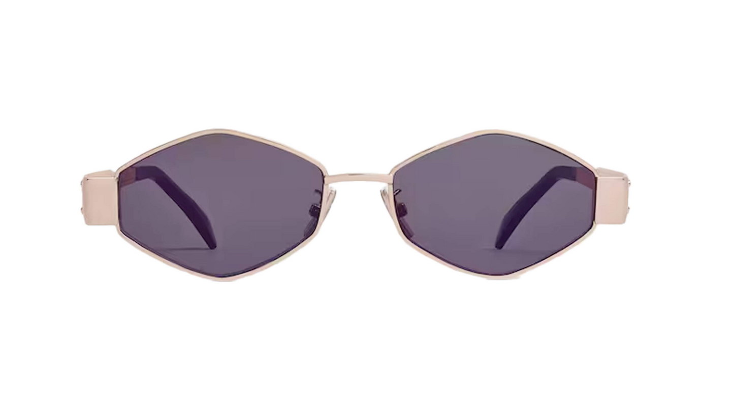 Celine CL40254U 28A 54mm Rectangle Rose Gold Sunglasses with Gray Brown Lens