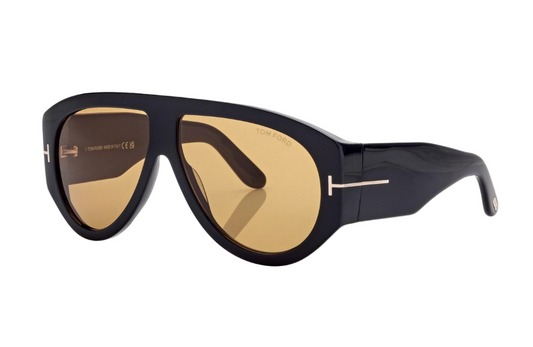 Tom Ford FT Bronson 1044/S 01E Shiny Black Yellow Lens Sunglasses Authentic New