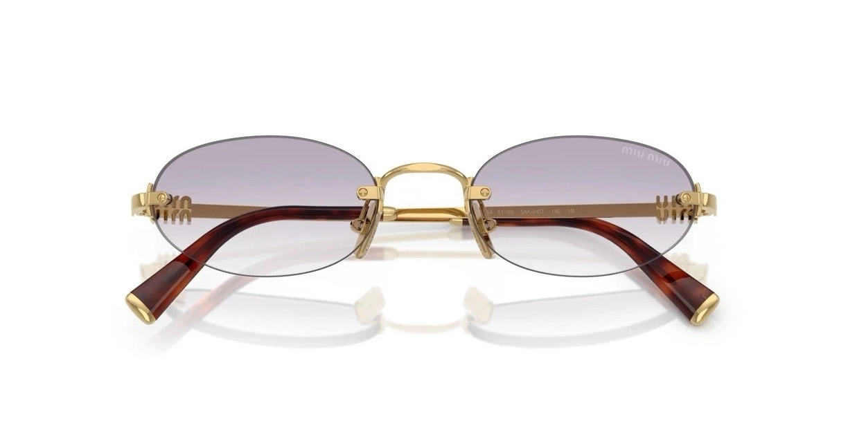 Miu Miu MU A54S 5AK04O Gold Gradient Light Grey Oval Rimless Sunglasses