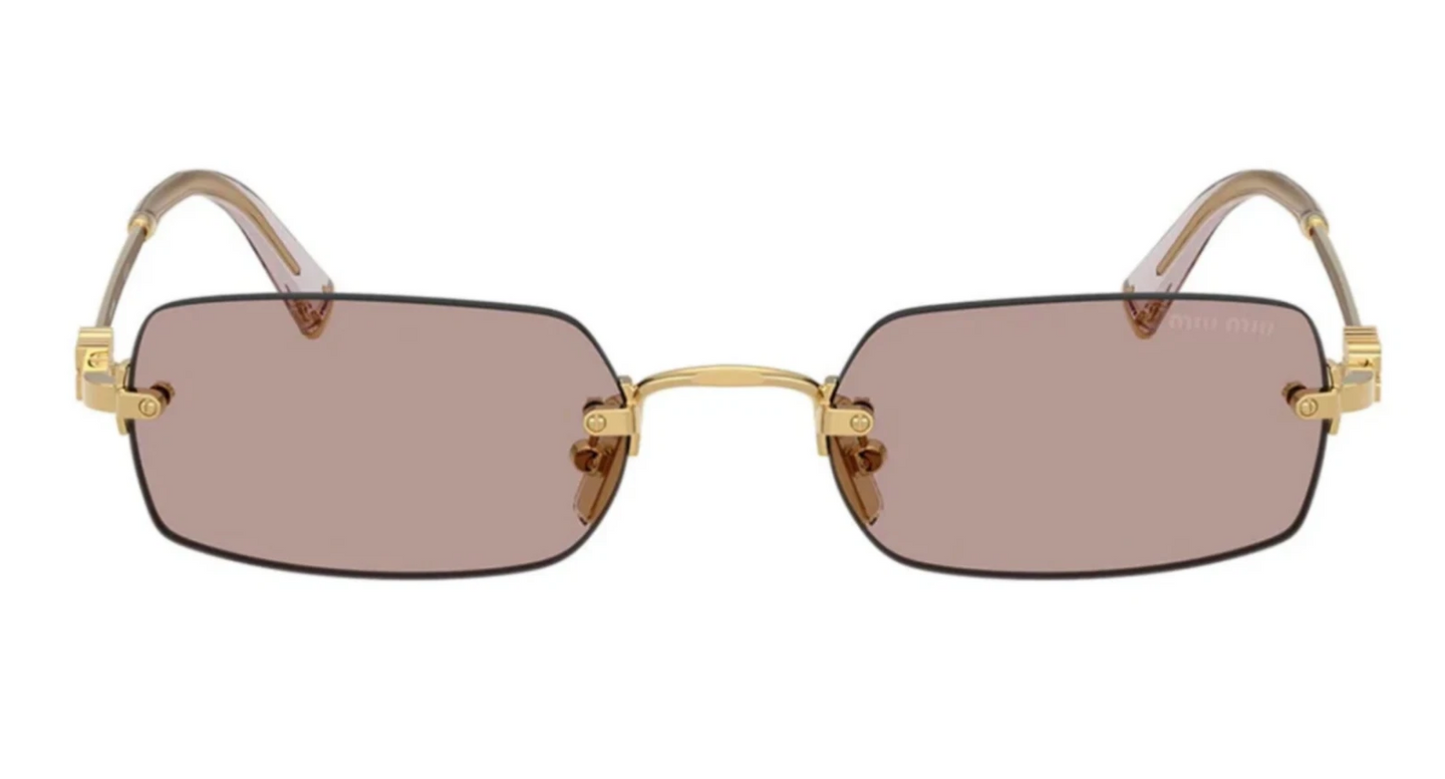 Miu Miu Logo MU B50S 5AK20I Square Sunglasses in Gold / Pink Brown Lens