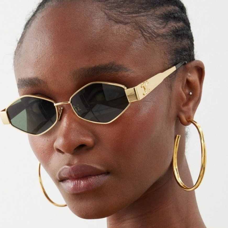 Celine CL40254U 28A 54mm Rectangle Rose Gold Sunglasses with Gray Brown Lens