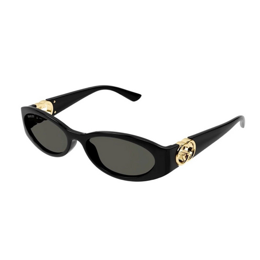 GUCCI GG1660S 001 Black Gold Grey Rectangle Unisex Sunglasses AUTHENTIC