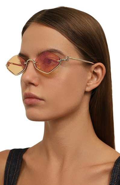 GUCCI GG1604S 004 Gold Semi Rimless Cat Eye Sunglasses Women