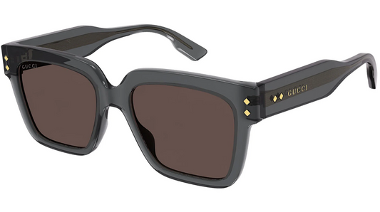 GUCCI GG1084S 004 Rectangular Squared Grey Dark Brown 54 mm Men's Sunglasses