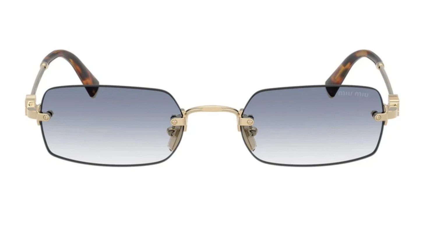 Miu Miu Logo MU B50S ZVN80O Square Sunglasses in Gold / Blue Gradient Lens