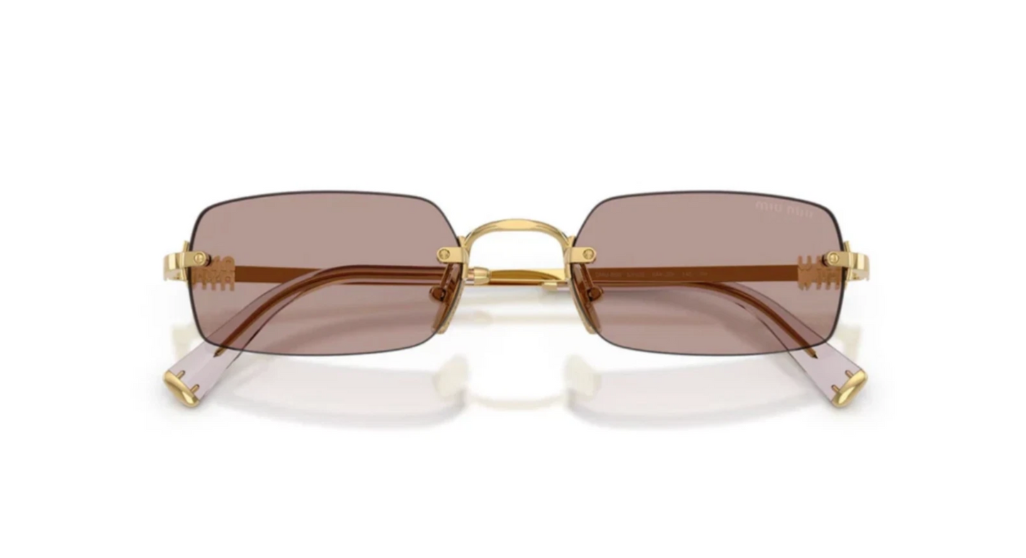 Miu Miu Logo MU B50S 5AK20I Square Sunglasses in Gold / Pink Brown Lens