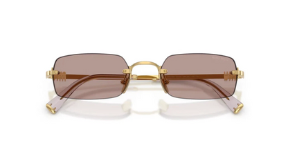 Miu Miu Logo MU B50S 5AK20I Square Sunglasses in Gold / Pink Brown Lens