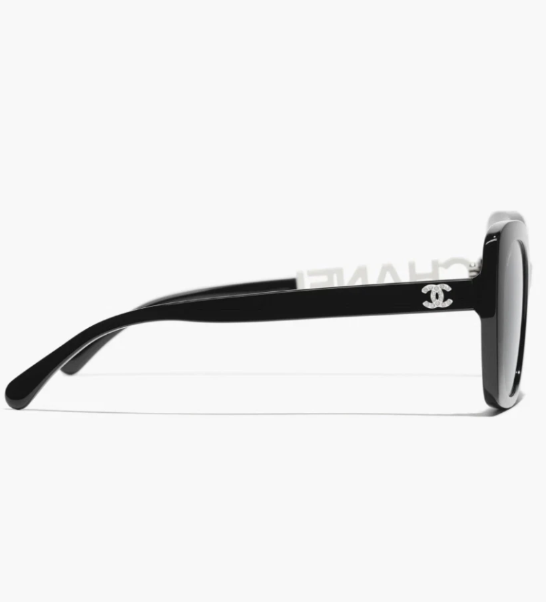 Authentic CHANEL CH5422B Women's Sunglasses, Black / White with Strass