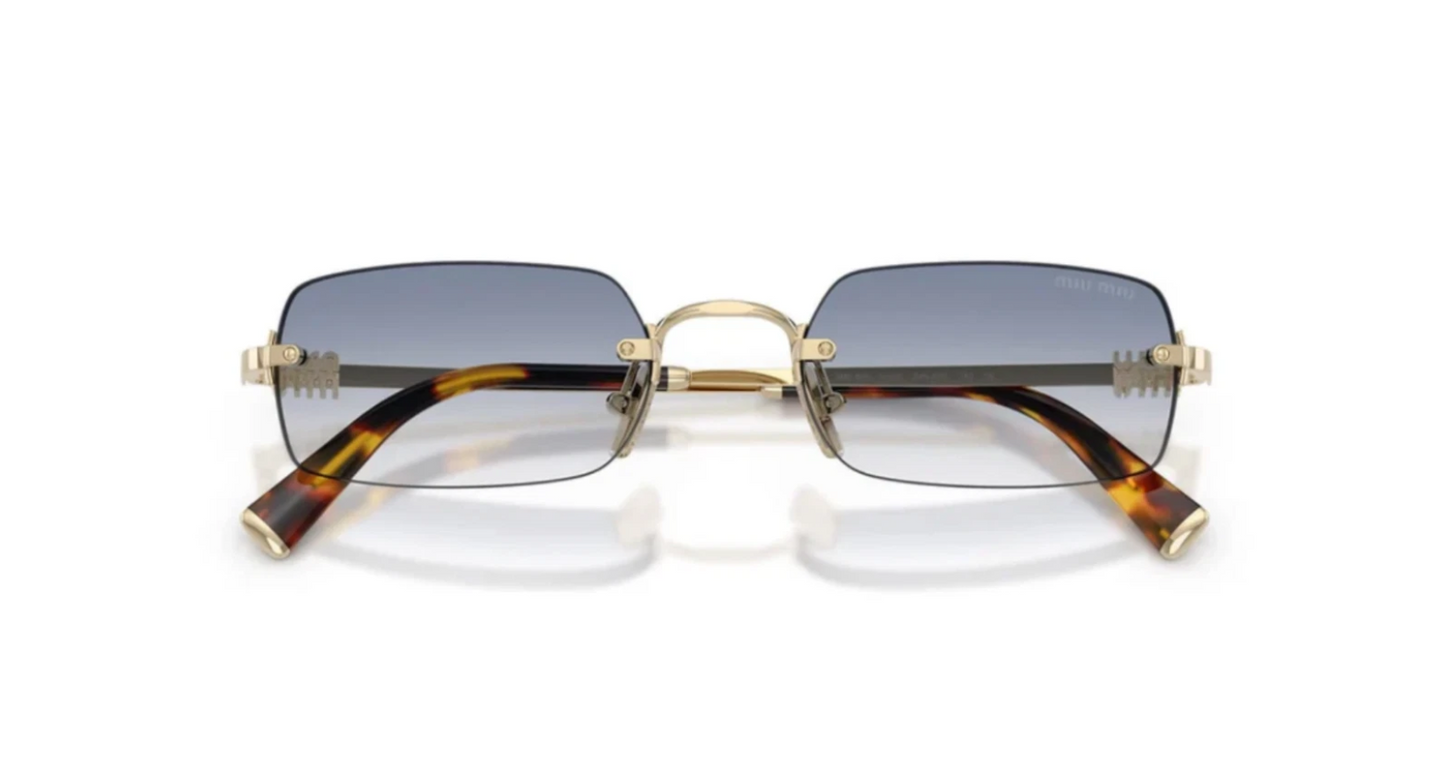 Miu Miu Logo MU B50S ZVN80O Square Sunglasses in Gold / Blue Gradient Lens
