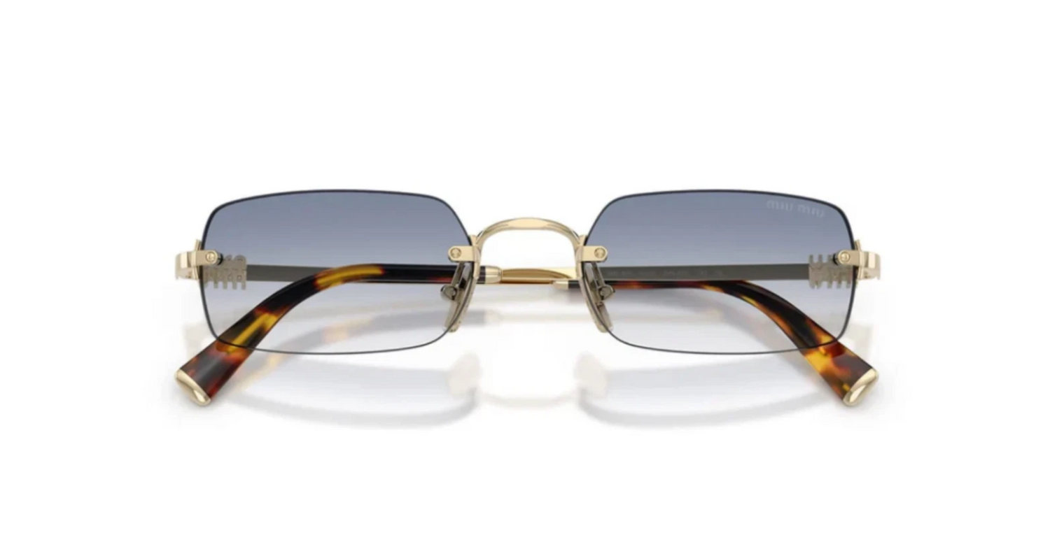 Miu Miu Logo MU B50S ZVN80O Square Sunglasses in Gold / Blue Gradient Lens