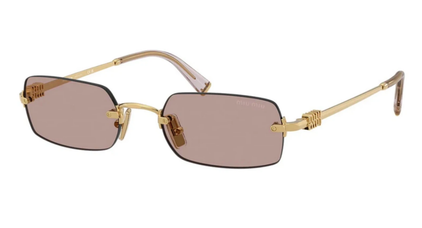 Miu Miu Logo MU B50S 5AK20I Square Sunglasses in Gold / Pink Brown Lens
