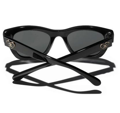 Chanel 5478 Black & Gold Square Heart Sunglasses
